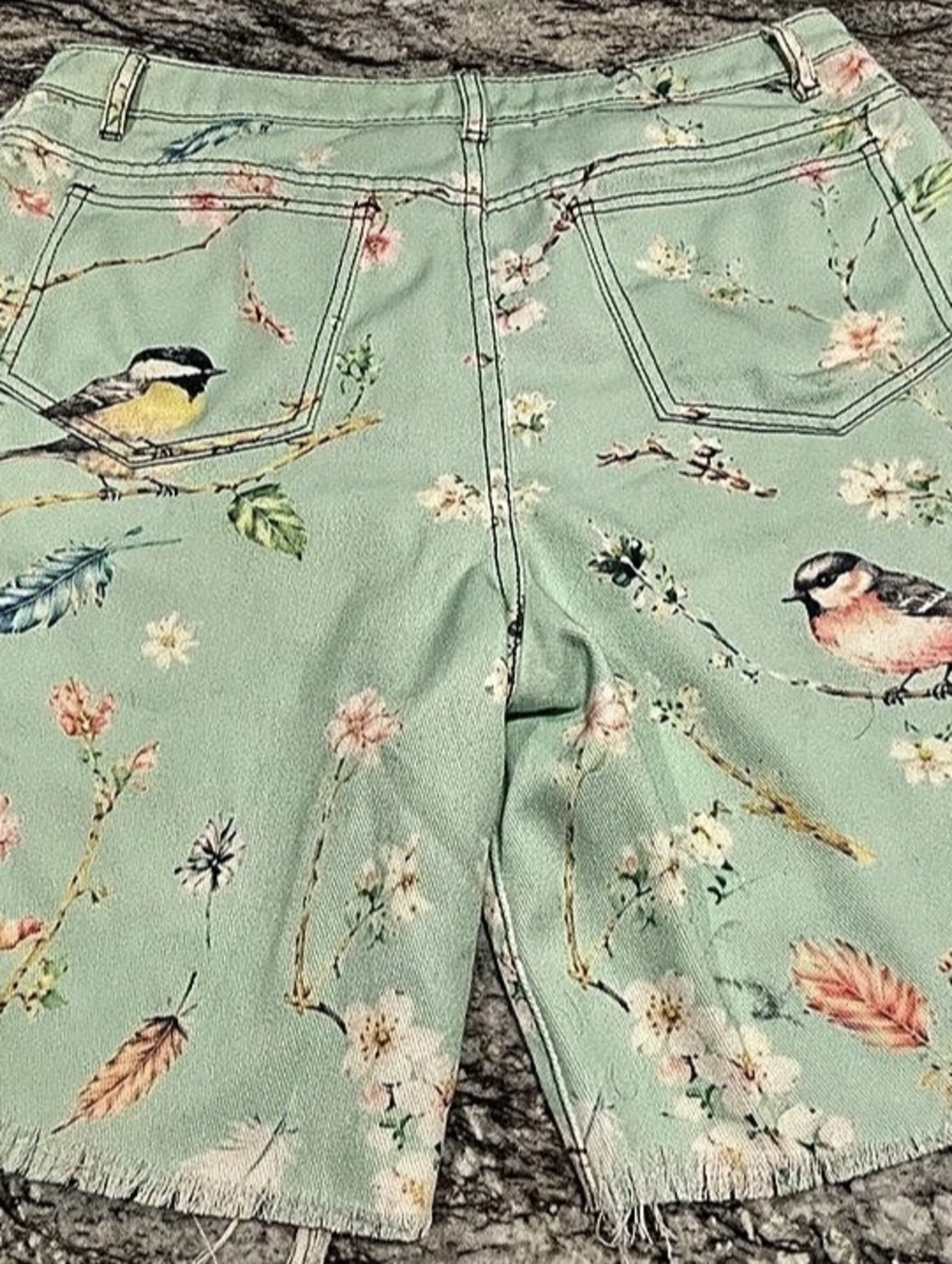 Graphic Denim Jorts Raw Hem NWOT WAIST 36inches